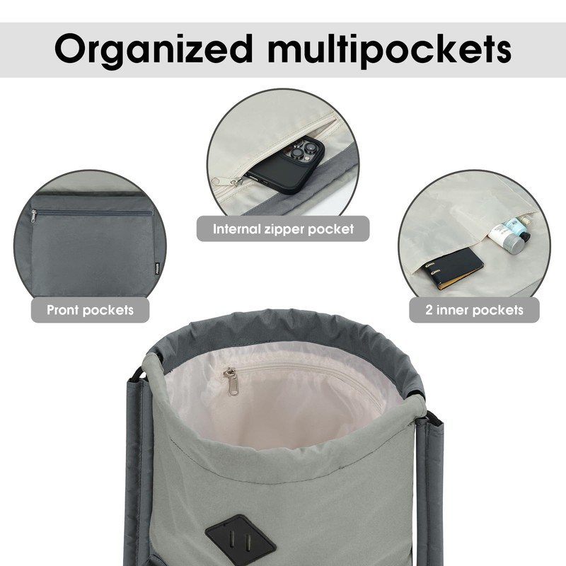 WANDF Drawstring Backpack, Sports Gym Bag with Wet Pocket, Water