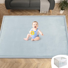 MABOZOO Extra Thick 1.3 Inch Baby Play Mat, 74 * 50 Inch Baby Floor Mat Memory Foam Playpen Mat for Babies, Toddlers, Infants, Baby Playmat Crawling Mat Activity Playmat for Indoor & Outdoor