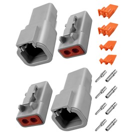 2 Pin Way DTP Series Connector, 14-12 AWG 25A Waterproof Electrical Plug Connector with Size 12 Solid, 2 Set