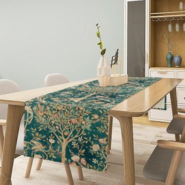 William Morris Original Design Vintage Flowers Green Botanical Printed Table Runner Vintage Floral Table Runner for Dining Table Decor 13 x 70 Inch