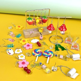 20 Pairs Weird Earrings Funny Earrings Gummy Bear Duck Water Bottle Fish Dinosaur Mushroom Butterfly Strawberry Dangle Earrings Set for Women