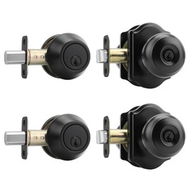 Haidms Black Exterior Deadbolt and Keyed Entry Door Knob Set, 2 Pack with Lock and Key