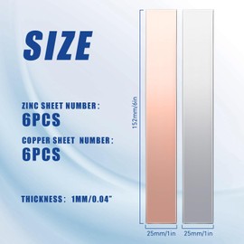 Zonon 12 Pcs Pure Copper Zinc Anode Sheet 99.9% High Purity Copper Zinc Electrode Strips 0.04" x 0.98" x 5.98" for Electroplating and Plating Scientific Experiment Research