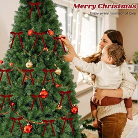 Velvet Christmas Tree Bows,30 pcs Red Velvet Christmas Wreath Bows,5"x7"Christmas Bow Velvet Ribbon Bow for Christmas Tree Decor Vintage Wreath Bow