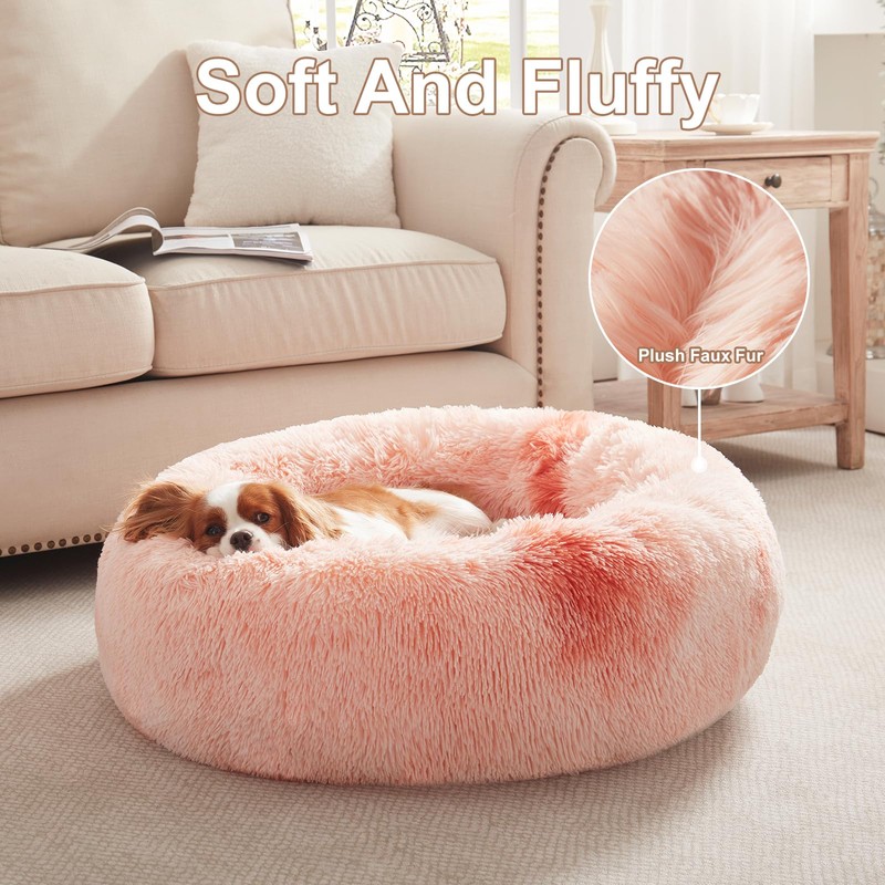 BedStill 30 inches Donut Dog Bed for Medium Dogs,Calming Fluffy