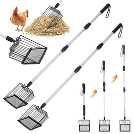 CestMall 2 Pack Chicken Poop Scooper 3 in 1 Chicken Coop Scoop Detachable Chicken Scooper for Poop Sifting Shovel with Long Handle for Chicken Coop, Goat Stall, Stable