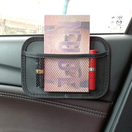 KYMY 4Pcs Universal Car Storage Net Bag,Lightweight Frame Mesh Net Pocket for Car and Bus,Elastic Nylon Mesh Seat Back Pocket for Phone Purse Card Holder Pocket Organizer with 1PC Double Sided Tape