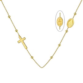 WOLONGFUHU Gold Cross Necklace for Women Stainless Steel Virgin Mary Choker Necklaces Religious Faith Jewelry Gift