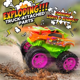 Exploding Monster Truck Toy with Explosive Crash Sounds and Lights, Smash It Up Again and Again, 8.7” Monster Truck Toys for Boys Kids Ages 3, 4-7 & Above | Toddler Toys for 3 Year Old Boys Gift