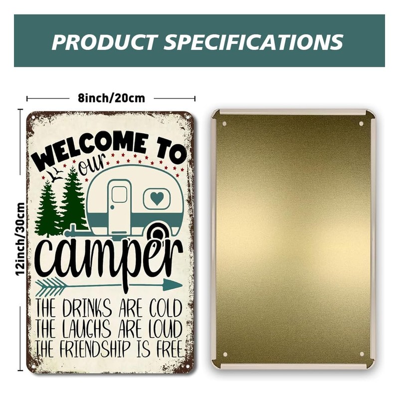 12 x 8 Inch Funny Camping Rules Sign Rustic Metal