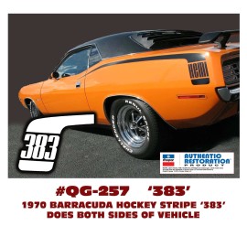 Graphic Express GE-QG-257 1970 PLYMOUTH BARRACUDA - HOCKEY STICK STRIPE with 383 - DECAL KIT - SILVER METALLIC
