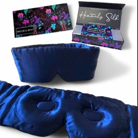 Millie & Boo | Silk 3D Contour Sleep Mask | 22 Momme Mulberry Silk Eye Mask | Comfortable Eye Sleeping Mask |Full Blackout | Ideal for Eyelash Extensions – Navy