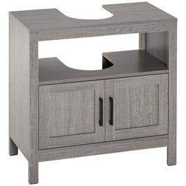 LJLB Space-Saving Pedestal Sink Storage Cabinet for Bathroom, Under Sink Cabinet with Doors and Open Shelves, Gray