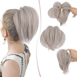 Claw Clip Short Ponytail Hair Extensions Messy Bun Hair Piece Pony Tails Hair Extensions with Bendable Metal Wire Hair Pieces DIY Style 8 Inch 88A/89A