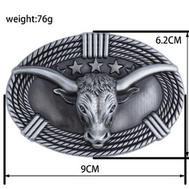 Longcreek Hebilla para cinturón de toro para hombre, Longhorn Bull Rodeo Bull Oval Rope Bull Head Western Cowboy Belt Buckle, Plateado, NO