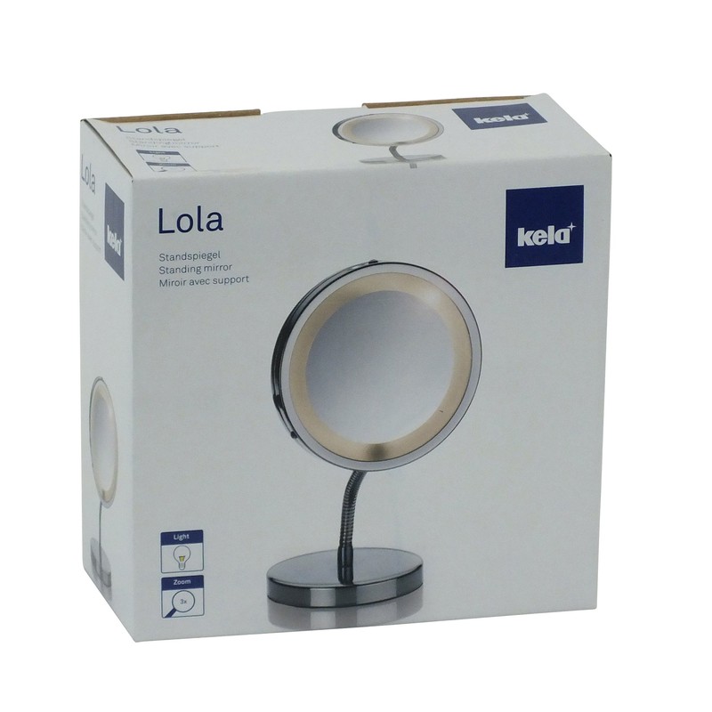 Kela 21496 Standspiegel, 1-/3-fach Vergrößerung, mit Beleuchtung, Ø 15cm, Metall,