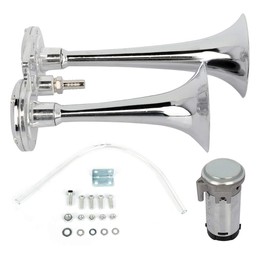 Air Horn for Car, 12V 115dB Chrome Zinc Dual Trumpet Horn Kit with Compressor for Trucks Vans RVs Trains Boats Cars Silver