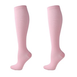 Cheeroyal (2 Pairs) Compression Socks for Men and Women Flight Socks Compression Stockings Running Socks for Running,Shin Splints,Flight Travel-Boost Stamina, Circulation and Recovery (S-M,Pink)