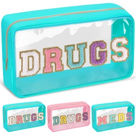 izuzta - Bolsa de maquillaje de chenilla con letras transparentes para viajes, pequeña y preparada, DROGS-Verde, Style B