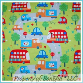 Signature BonEful Fabric FQ Flannel Quilt Baby Boy Tree City Town Street Car Truck Bus Map