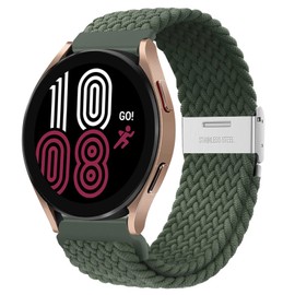 Braided Solo Loop Compatible for Galaxy Watch 3 45mm/Galaxy Watch 46mm/Gear S3 Frontier/S3 Classic, 22mm Braided Stretchy Nylon Band Women Men Fabric Elastic Bracelet Strap,green