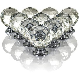 FiNeWaY Premium Set of 10 Drawer Door Knob Crystal Diamond Cupboard Wardrobe Furniture Pull Handle with Screws - Ideal for Wardrobes Cabinets Drawers Cupboards Dressing Table Home Office