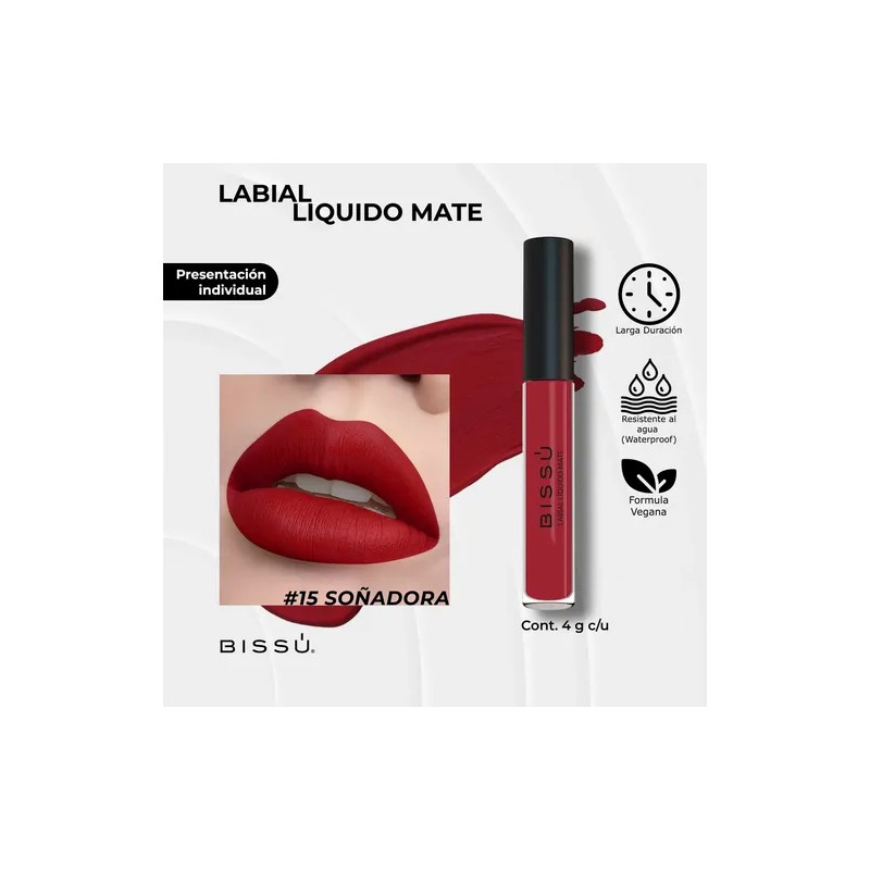 Labial Liquido Mate Bissu Larga Duración Alta Cobertura