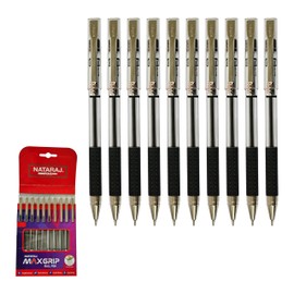 Ballpoint Pens, NATMax Biros, BLACK, Pack of 10, Fine Point (0.7mm), Smooth Writing, Comfort Grip, Ideal For Office Home School Use, iVAIDEX Black Ball Pen