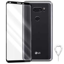 Premium Real Shatterproof Bubble-Free Tempered Glass Screen Protector Shockproof TPU Case Cover Skin SIM Pin Compatible with LG V35 ThinQ V350AWM AT&T