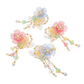 Baluue 2 Pairs Chinese Style Hair Accessories Tassel Flower Hair Clips for Vintage Handmade Hairpins Elegant Hanfu Decorative Floral Barrettes for Daily Styling