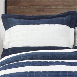 Lush Decor New Berlin Quilt Striped Pattern 2 Piece Bedding Set, Twin, Navy and White