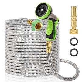 Garden Hose Metal 75 FT, Stainless Steel Hose, Water Hose with 10 Function Nozzle & Brass Nozzle, Lightweight, No Kink & Tangle, Easy to Use & Store, Heavy Duty Metal Hose for Yard and Lawn