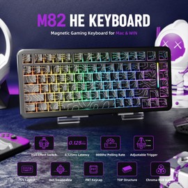 MAMBASNAKE M82 HE Hall Effect Magnetic Switch 75% Rapid Trigger Gaming Keyboard 8KHz Magnetic Keyboard with 0.01mm RT Accuracy, Support RT/Snap Tap/DKS with RGB Lighting Coiled Cable-Black Contour