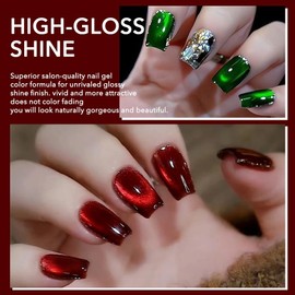 NAILKISS 2pcs Dark Red&Dark Green Cat Eye Magnetic Gel Polish Set with Strong Magnetic Stick