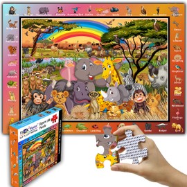 Think2Master Animals of The Savanna Jungle Safari 100 Pieces Jigsaw Puzzle. Fun Educational Toy for Kids, School & Families. Great Gift for Boys & Girls Ages 4-8 for Learning. Size:23.4” X 16.5”
