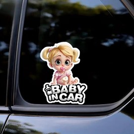 2pcs Cute Baby Girl in Car Safety Sign Stickers, 4.33''x5.91'' Waterproof Vinyl Decal, Used for Car Bumper Window Rear Windshield-Remind Vehicles Behind | CZ71