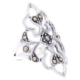 Windalf Women's Fairy Ring Aine 28 mm Silver Ring with Marcasite Stones 925 Sterling Silver, Fabric jewellery bag, Marcasite