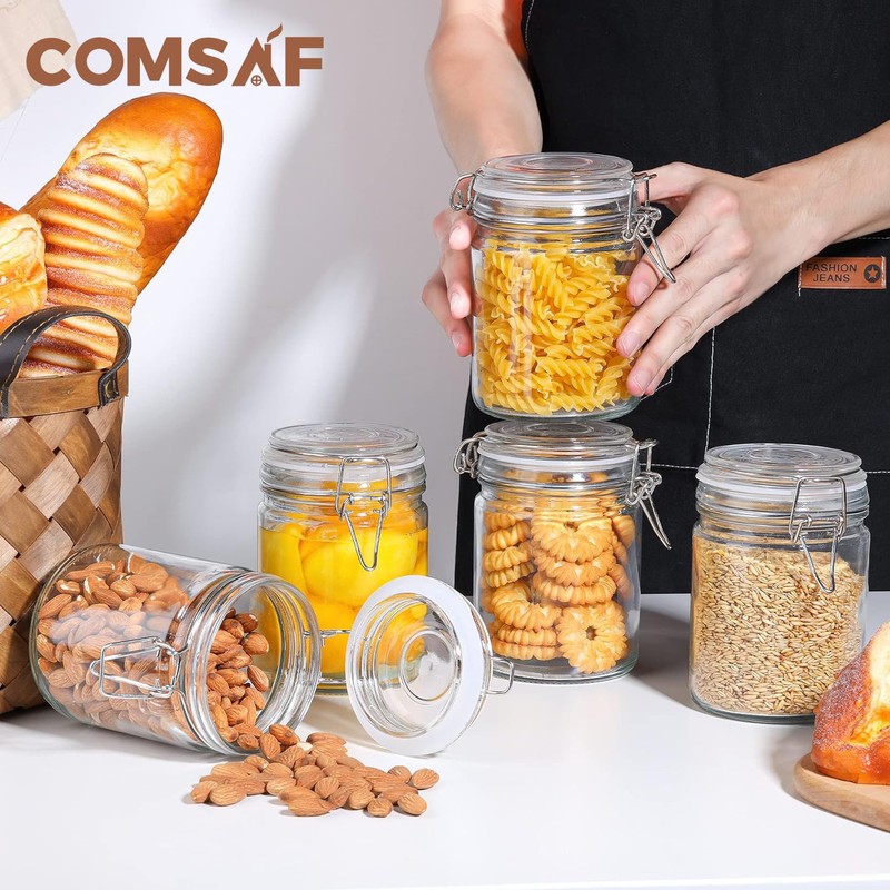ComSaf Airtight Glass Canister with Lid Set of 6, 25oz