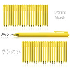 CRYLLIS 50pack No Bleed Black Barrel Click Pens,Smooth Writing,1000m Writing Capacity,Perfect For Office, Study, Daily Tasks. (Yellow)