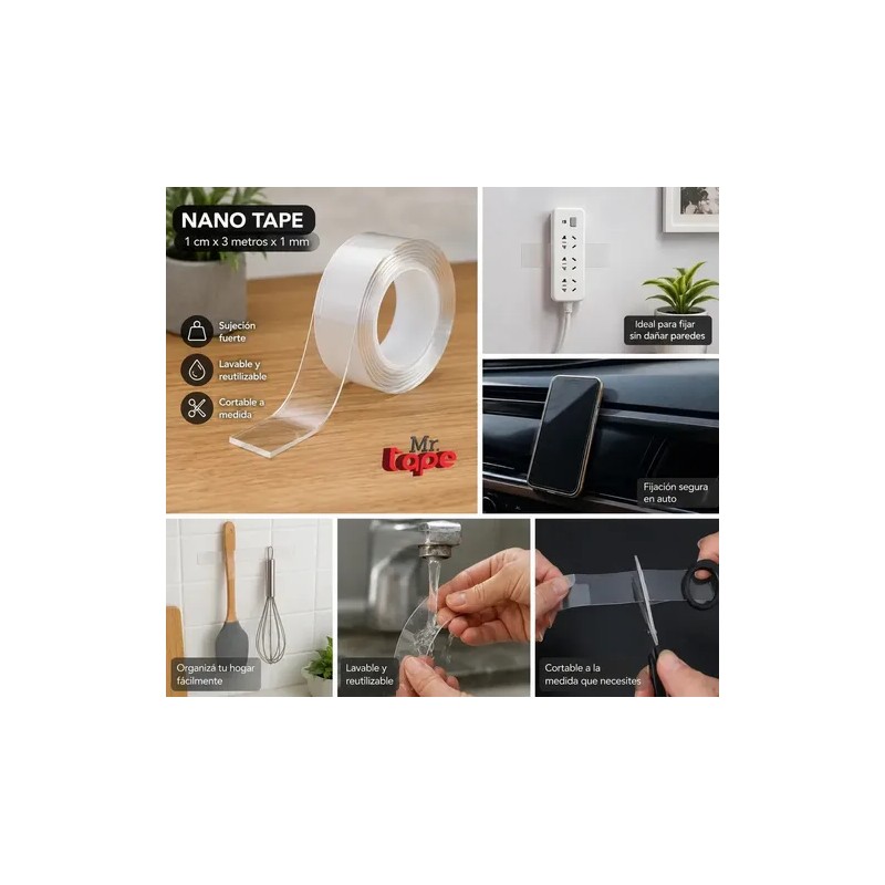 Cinta Nano Tape Doble Cara Mr Tape Adhesiva Trasparente 3mts