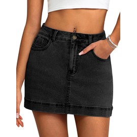 IWD Jean Skorts for Woman 2025 Trendy High Waisted Y2k Mini Skirt Stretchy Denim Shorts Skort Country Concert Outfits (Denim Black, Medium)