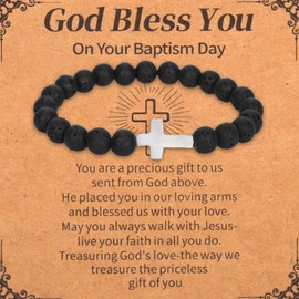 Mikovivi Cross Bracelet for Men Boys, Black Baptism Jewelry Teenage Boys First Communion Baptism Gifts Inspirational Graduation Gifts for Birthday Teen Son Grandson Brothers Boyfriend Husband Dad