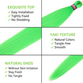 Neon Green Pre stretched Braiding Hair 2 Packs Pre feathered Braid Hair Extensions 30 Inches Kanekalon Hair Braids