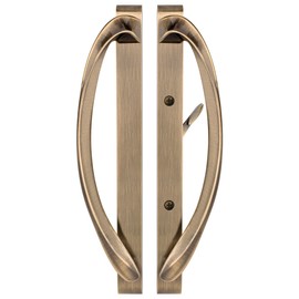 Rockwell Modena Contemporary Sliding Door Handle in Antique Brass fits 3-15/16" CTC screwholes and 1-1/2" to 1-3/4" Thick Doors.