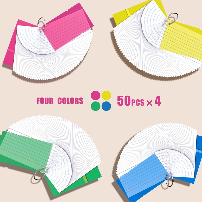 YIZUUN Index Cards 3x5, Flash Cards with Ring, 200 PCS,