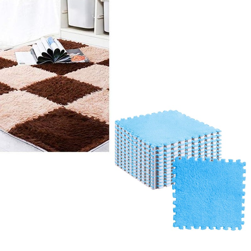 10pcs Plush Puzzle Floor Foam Mat Tiles Fluffy Cuttable Anti
