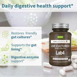 Igennus Probiotics & Prebiotic, Lactobacillus Acidophilus & Bifidobacterium, Gut Health Support, Live Cultures+ Lab4, Guaranteed 25 Billion CFU, for Women & Men, Non-Bloating, Non-GMO, 30 Capsules
