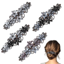 4 PCS Vintage Rhinestone Hair Clip Elegant, Womens Hair Barrettes, Sparkly Glitter Rhinestones Flowers Hairpin, Flowers French Barrette Hair Clips for Women Hair Accessoires
