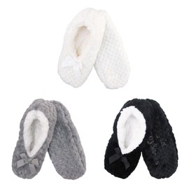 Adult Women Warm Cozy Fuzzy Soft Touch Slippers Non-Slip Lined Socks, Indoor Travel Home Slipper, Assortment B, Extra Large, 3 Pairs