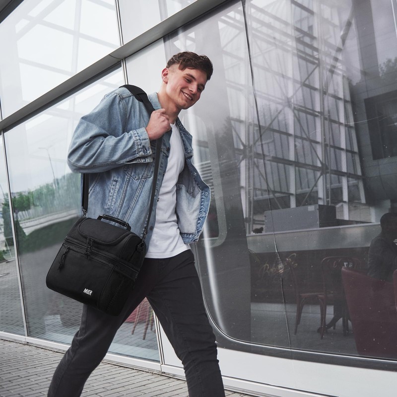 MIER Insulated Lunch Box Dual Compartment Lunch Bag Leakproof Cooler